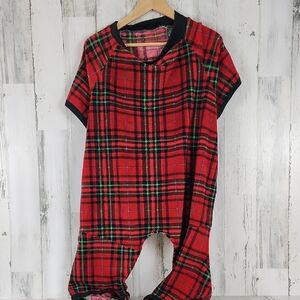 Target dog fleece black red green plaid sweater coat pajamas Size XL